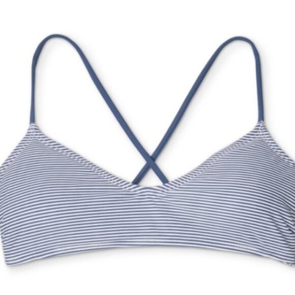 Blue Striped Lace-Up Bikini Top Size M - Picture 2 of 6